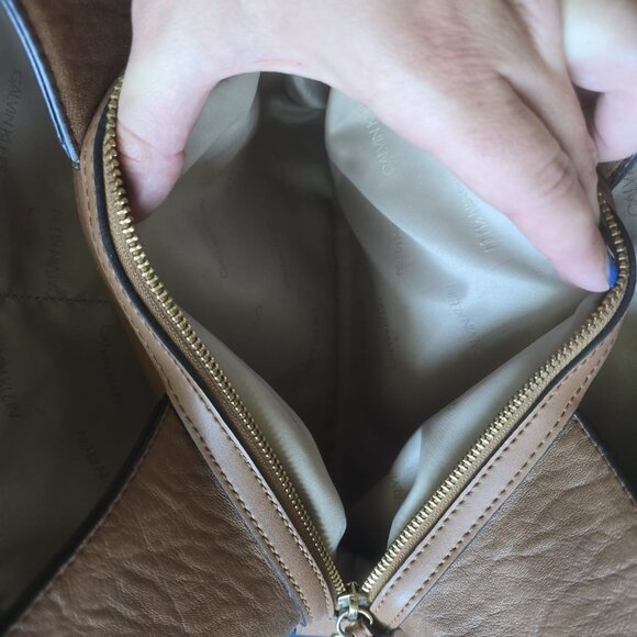 Calvin Klein Tan Leather Shoulder Tote with Gold Hardware - Picture 5 of 8